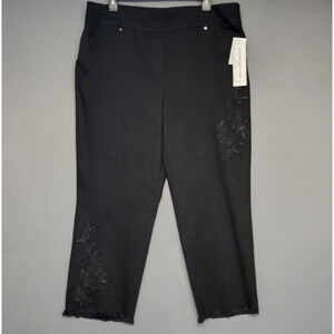 Alfred Dunner Pants Womens 18P Petite Black Allure Embroidered Beaded Raw Hem